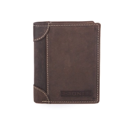 Pionowy portfel męski skórzany ciemno brązowy RFID