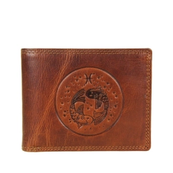 portfel męski brązowy poziomy ze znakiem zodiaku