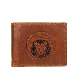 portfel męski brązowy poziomy ze znakiem zodiaku