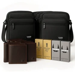 Zestaw 6 x Torba saszetka męska Coveri World czarna na + 6 x Portfel męski skórzany El Forrest 571-21 + 6 x Perfumy insp