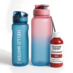 Zestaw Butelka na wodę, sportowy bidon HELLO WATER + Bidon sportowy 1L do codziennego użytku + Leather Expert Colourant