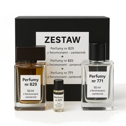 Zestaw Perfumy nr 829 50ml z feromonami - zamiennik + Perfumy nr 825 4ml z feromonami - zamiennik + Perfumy nr 771 50ml