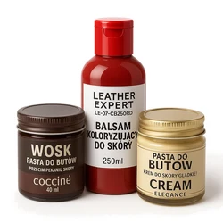 Zestaw Wosk pasta do butów przeciw pękaniu skóry + Balsam koloryzujący do skóry czerwony 250ml + Pasta do butów krem do