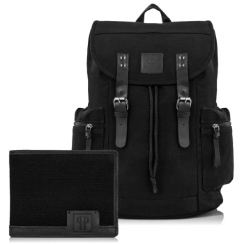 Zestaw męski Paolo Peruzzi plecak vintage canvas i portfel RFID