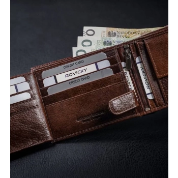 Portfel męski brązowy Rovicky do codziennego noszenia RFID