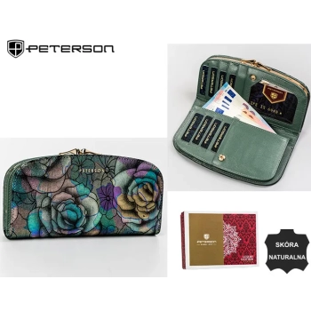 Skórzany portfel damski z kwiatowym wzorem pojemny model RFID
