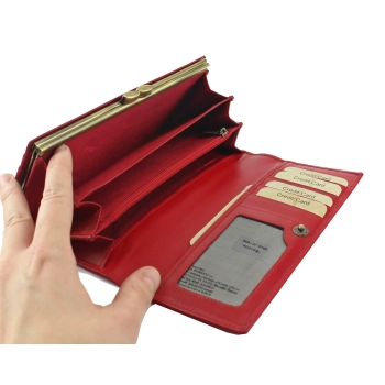 Portfel damski skórzany duży z ochroną RFID na bigiel i zatrzask