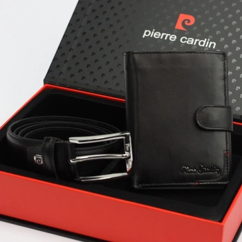 Męski zestaw prezentowy Pierre Cardin skórzany portfel RFID i pasek komplet