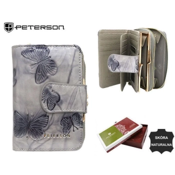 Portfel damski skóra naturalna srebrny Peterson