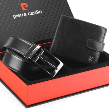 Skórzany portfel męski z paskiem Marki Pierre Cardin