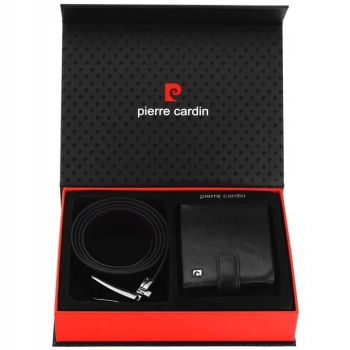 Zestaw Pierre Cardin – Portfel i Pasek Skórzany – Elegancja w Czarnej Skórze
