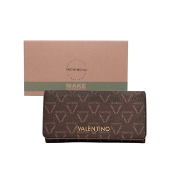 Portfel damski brązowy z monogramem i klapą Valentino