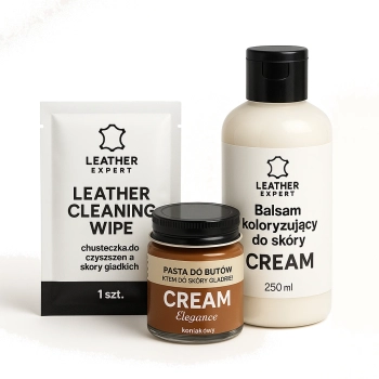 Zestaw Leather Cleaning Wipe chusteczka do + Pasta do butów krem do skóry gładkiej Cream + Balsam koloryzujący do skóry