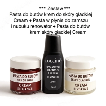 Zestaw Pasta do butów krem do skóry gładkiej Cream + Pasta w płynie do zamszu i nubuku renowator + Pasta do butów krem s