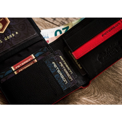 Skórzany portfel męski poziomy czarny Peterson RFID