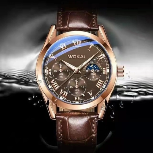 Zegarek WOKAi Kwarcowy Męski Złoty Skóra Luminacja