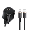 USAMS Ład. siec. 1xUSB-C T36 mini 20W+ kabel USB-C-Lightning czarny/black PD3.0 Fast Charging XFKXLOGTL01 (US-CC124+US-SJ484)
