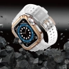 Protect Strap Band opaska z etui do Apple Watch 7 / 6 / 5 / 4 / 3 / 2 / SE (45 / 44 / 42mm) obudowa pancerny pokrowiec na zegarek biały / różowe złoto