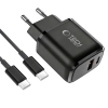 TECH-PROTECT NCA45W-GAN 2-PORT NETWORK CHARGER PD 45W / QC3.0 + TYPE-C CABLE BLACK