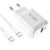 Ładowarka sieciowa Tech-Protect NCA20 PD 20W QC3.0 USB-A / USB-C + Kabel USB-C / USB-C 100cm - biała