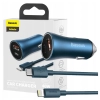 Ładowarka samochodowa Baseus Golden Contactor Pro, USB + USB-C, QC4.0+, PD, SCP, 40W (niebieska) + kabel USB-C do Lightning 1m (niebieski)