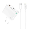 JELLICO ładowarka sieciowa C118 GaN PD 100W 2xUSB-C + 1xUSB QC3.0 + kabel USB-C - Lightning Biały