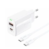 FONENG ładowarka sieciowa EU66 PD 20W 1xUSB-C + 1xUSB QC3.0 + kabel USB-C - USB-C Biały