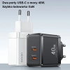 USAMS Ład. siec. 2xUSB-C T54 GaN 40W(only head) PD Fast Charging biały/white CC172TC02 (US-CC172)