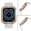 Protect Strap Band opaska z etui do Apple Watch 7 / 6 / 5 / 4 / 3 / 2 / SE (45 / 44 / 42mm) obudowa pancerny pokrowiec na zegarek biały / różowe złoto