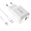 Ładowarka sieciowa Tech-Protect NCA20 PD 20W QC3.0 USB-A / USB-C + Kabel USB-C / Lightning 100cm - biała