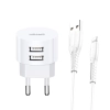 USAMS Ład. siec. 2xUSB T20 2,1A lightning biały/white round Fast Charging  XTXLOGT1804