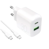 Ładowarka sieciowa Puro PROLITE 30W USB-A / USB-C + kabel USB-C - USB-C 1.2m - biała