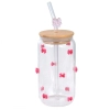Szklanka, różowe kokardki z cyrkoniami - z rurką i bambusową pokrywką 460 ml - SZK135