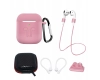 Zestaw silikonowe etui AirPods 2 / AirPods 1 + futerał / zaczep na ucho / pasek na szyję / uchwyt na pasek zegarka / karabińczyk - różowe