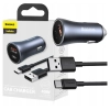 Ładowarka samochodowa Baseus Golden Contactor Pro, USB + USB-C, QC4.0+, PD, SCP, 40W (szara) + kabel USB do USB-C 1m (czarny)
