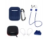 Zestaw silikonowe etui AirPods 2 / AirPods 1 + futerał / zaczep na ucho / pasek na szyję / uchwyt na pasek zegarka / karabińczyk - niebieskie