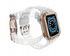 Protect Strap Band opaska z etui do Apple Watch 7 / 6 / 5 / 4 / 3 / 2 / SE (45 / 44 / 42mm) obudowa pancerny pokrowiec na zegarek biały / różowe złoto