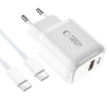 TECH-PROTECT NCA45W-GAN 2-PORT NETWORK CHARGER PD 45W / QC3.0 + TYPE-C CABLE WHITE