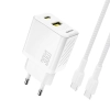 Ładowarka sieciowa Dudao A27TCEU PD 30W GaN USB-A USB-C z kablem USB-C - biała