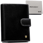 Skórzany portfel męski na zatrzask Rovicky ze skóry naturalnej rfid stop
