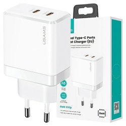 USAMS Ład. siec. 2xUSB-C T54 GaN 40W(only head) PD Fast Charging biały/white CC172TC02 (US-CC172)
