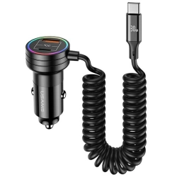 USAMS Ład. sam. 2xUSB-C 1xUSB-A C33 60Wwith spring cable Fast Charge czarny/black CC167CC01 (US-CC167)