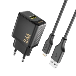 Ładowarka sieciowa Dudao A23LEU 2.4A GaN EU USB-A z kablem USB-A - Lightning - czarna