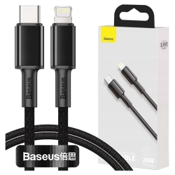 Kabel USB-C do Lightning Baseus High Density Braided, 20W, 5A, PD, 1m (czarny)