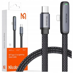 MCDODO KABEL KĄTOWY USB-C LIGHTNING PŁASKI 36W DO IPHONE 12 13 14 CZARNY 1M