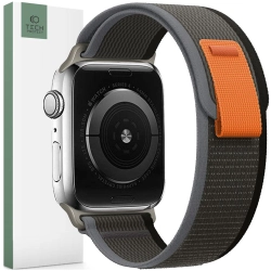 TECH-PROTECT NYLON APPLE WATCH 4 / 5 / 6 / 7 / 8 / 9 / SE / ULTRA 1 / 2  (42 / 44 / 45 / 49 MM) BLACK/ORANGE
