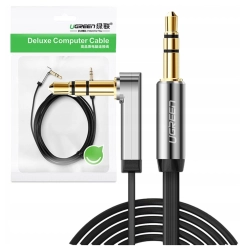 Kątowy kabel mini jack 3,5mm AUX UGREEN  AV119 płaski 2m (czarny)