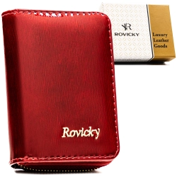 Portfel damski czerwony skórzany RFID skóra naturalna Rovicky na prezent