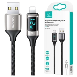USAMS Kabel pleciony U78 lightning 1.2mLED 2.4A Fast Charging silver black SJ543USB02 (US-SJ543)