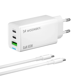 Wozinsky ładowarka GaN 65W z portami USB 2xUSB-C z kabelm C-C 65W - biała Wozinsky ładowarka GaN 65W z portami USB 2xUSB-C z kabelm C-C 65W - biała